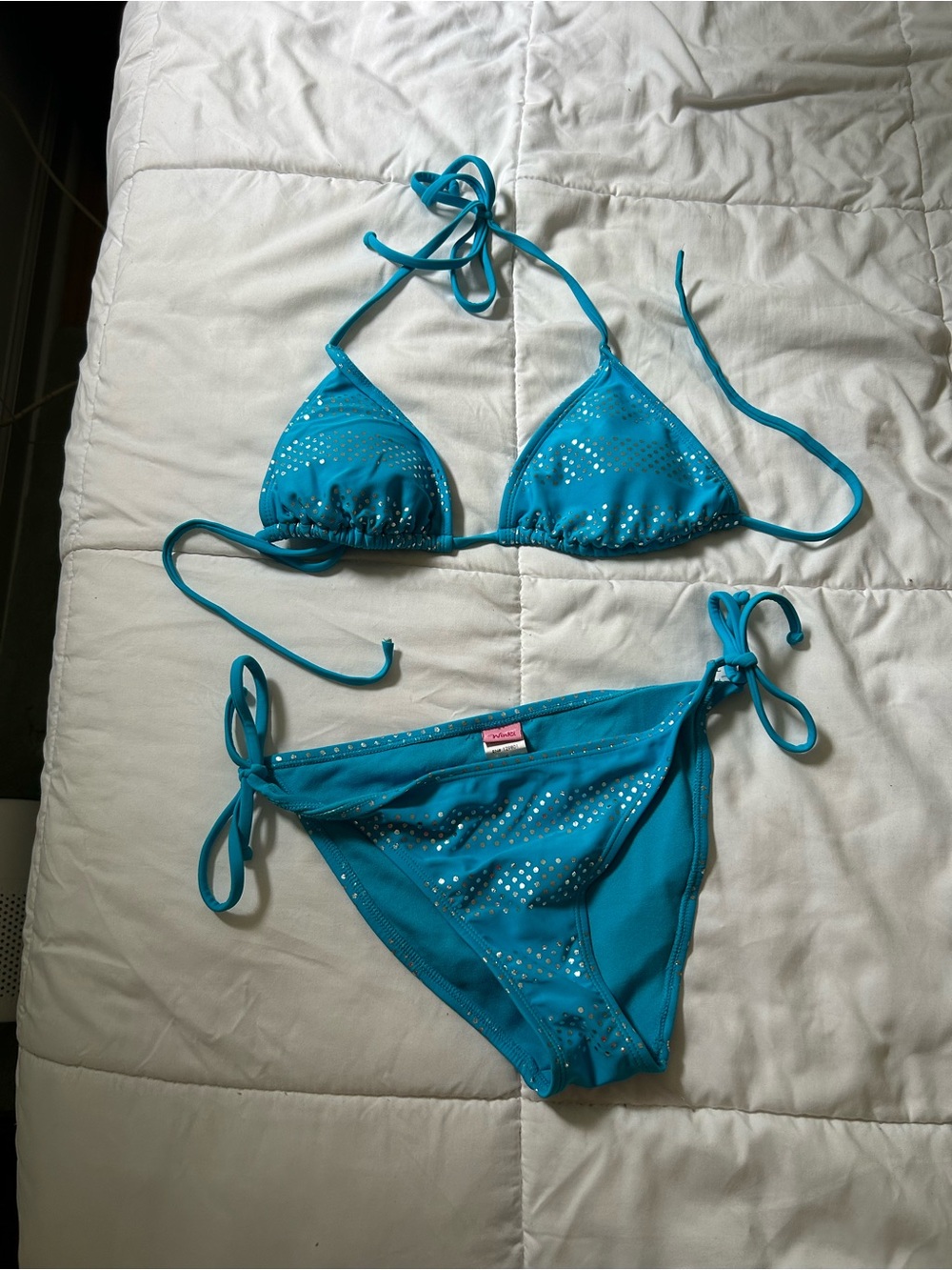 Wink Turquoise String Bikini with Metallic Dot Accents